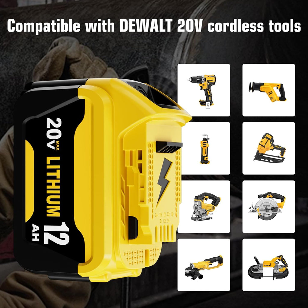 4 Packs 12000mAh Replacement for Dewalt 20V Battery 12.0Ah and DCB104 4-Port Charger Compatible with Dewalt 20V Battery Lithium DCB206 DCB207 DCB204 DCB200 DCB201 DCB203 Series Power Tool(5Pack）