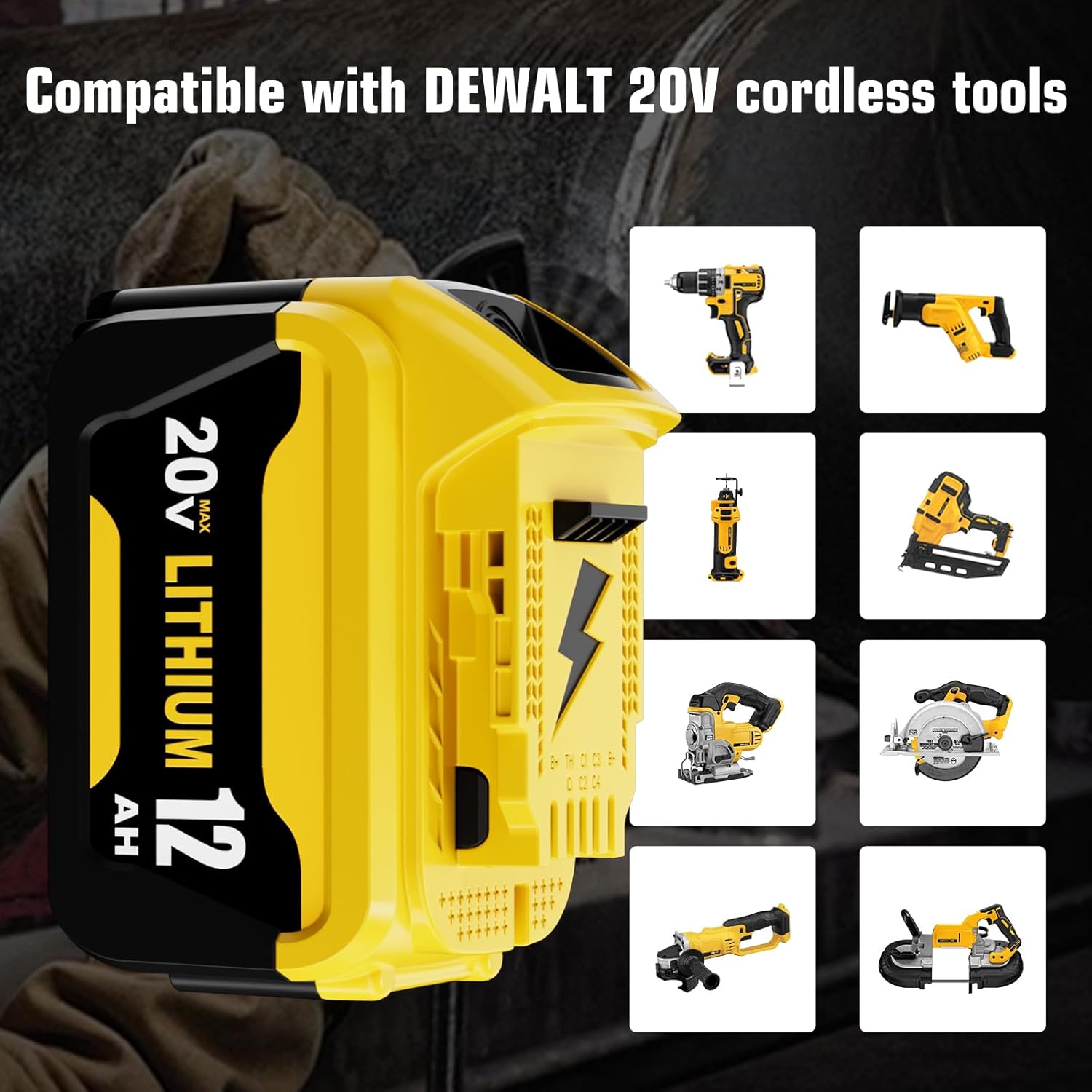 4 Packs 12000mAh Replacement for Dewalt 20V Battery 12.0Ah and DCB104 4-Port Charger Compatible with Dewalt 20V Battery Lithium DCB206 DCB207 DCB204 DCB200 DCB201 DCB203 Series Power Tool(5Pack）