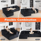 106” Cloud Modular Sectional Sofa with L-Shape Chaise and Deep Seat, Corduroy Memory Foam Boneless Compressed Couch for Living Room, No Assembly Required(Left Facing Chaise, Dark Grey)