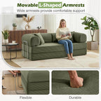 Sofa Bed, 79" Convertible Sleeper Sofa with Pull Out Bed, 5-in-1 Folding Corduroy Futon Couch, Modular Loveseat Sofa Bed for Living Room, Bedroom & Apartment, Green