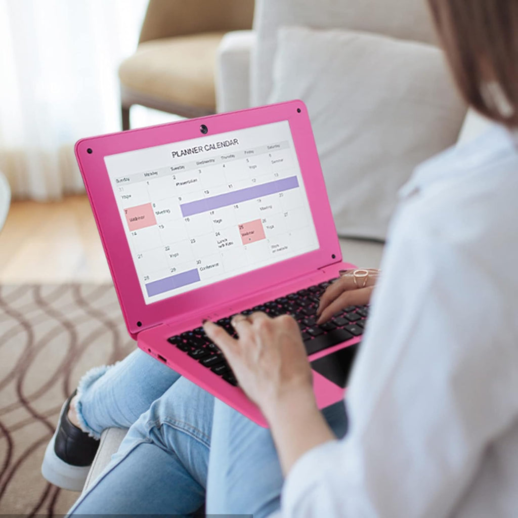 Laptop Computer(10.1 inch)  Quad Core Powered by Android 12.0  Netbook Computer with WiFi  Webcam and Bluetooth  Mini Laptop with Bag  Mouse  and Mouse Pad for Kids and Adults（Pink）