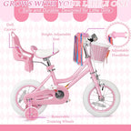 Glaf Kids Toddler Bike 12 14 16 20 Inch Girls Bike with Training Wheels Age 2-12 Years Old Toddler Girls Bike with Basket and Doll Seat Adjustable Seat