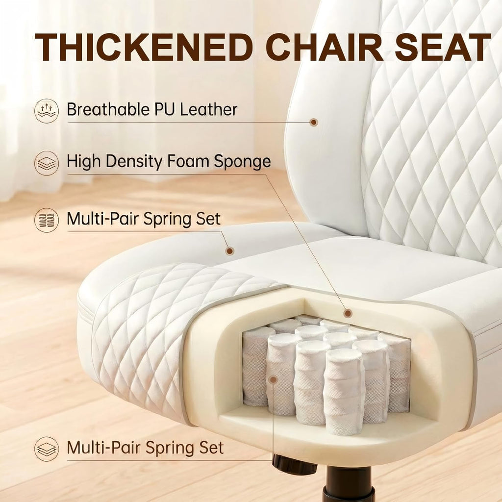 GTPLAYER Leather Office Chair, Home Desk Chair with Flip-up Arms and Ergonomic Back - Comfy Heavy Duty Executive Chair for Home Office Gaming, White