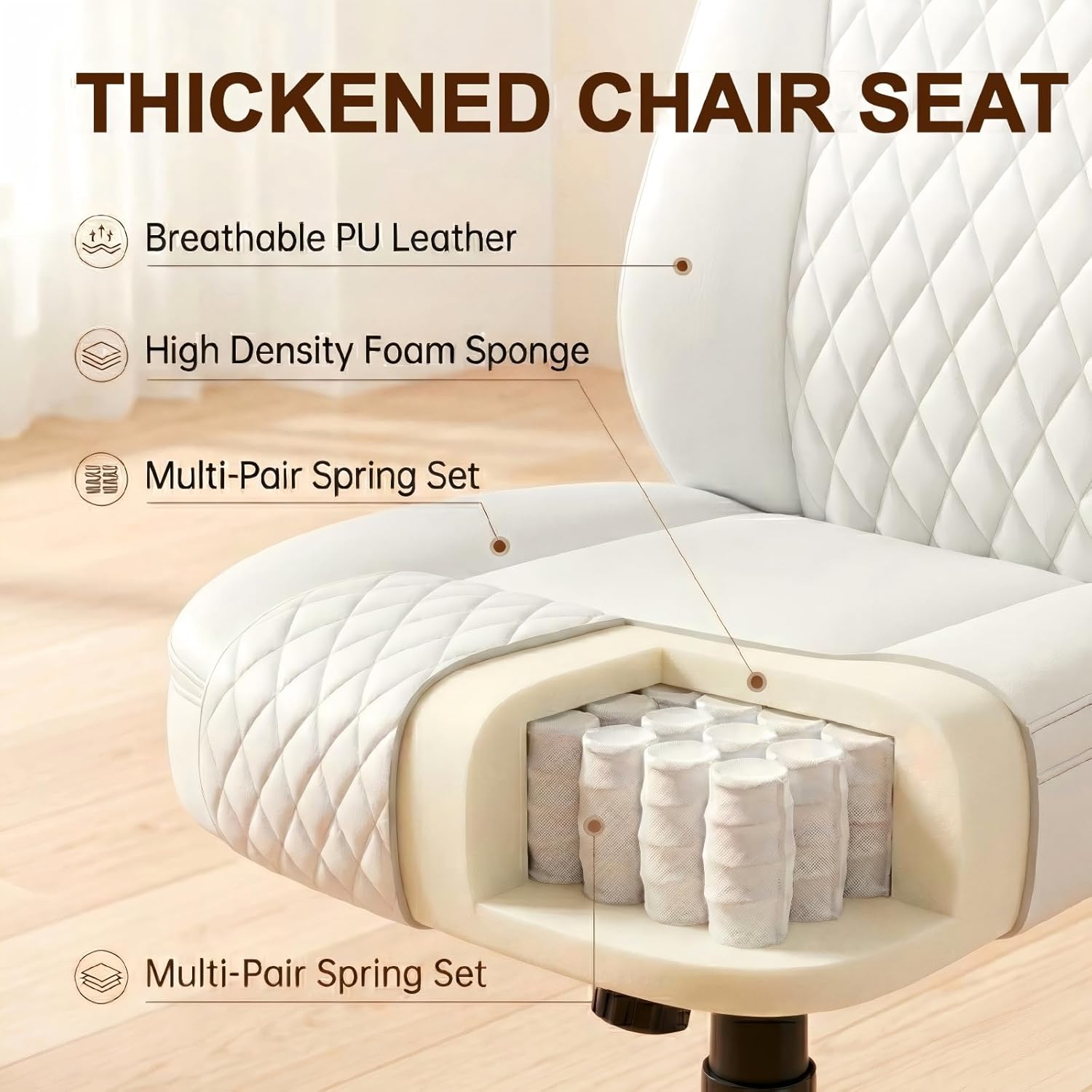 GTPLAYER Leather Office Chair, Home Desk Chair with Flip-up Arms and Ergonomic Back - Comfy Heavy Duty Executive Chair for Home Office Gaming, White
