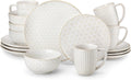 MALACASA 16 Pieces Dinnerware Sets, Modern Relief Design Plates and Bowls Sets, White Dish Set for 4, Kitchen Ceramic Dinner Plates Dishware Set, Microwave and Dishwasher Safe, Series LYDIA