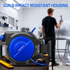80FT+6.5FT Retractable Air Hose Reel, 3/8" Hybrid Air Hose, Air Compressor Hose Reel with Max 300 PSI Patented Design, Retractable Auto-Rewind Enclosed Heavy Duty 180° Swivel Mount