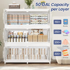 200GAL Extra Large Storage Bins with Lid, 800QT Storage Bins with Wheels, Folding Closet Organizer, Stackable Collapsible Plastic Storage Containers for Home, Office, Kitchen, 4Pack White