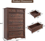 Walnut 6 Drawer Dresser for Bedroom, 47" Tall Dresser, Wood Rustic Chest of Drawers with Chic Wood Pilasters, Dressers Organizer for Bedroom, Hallway, Living Room