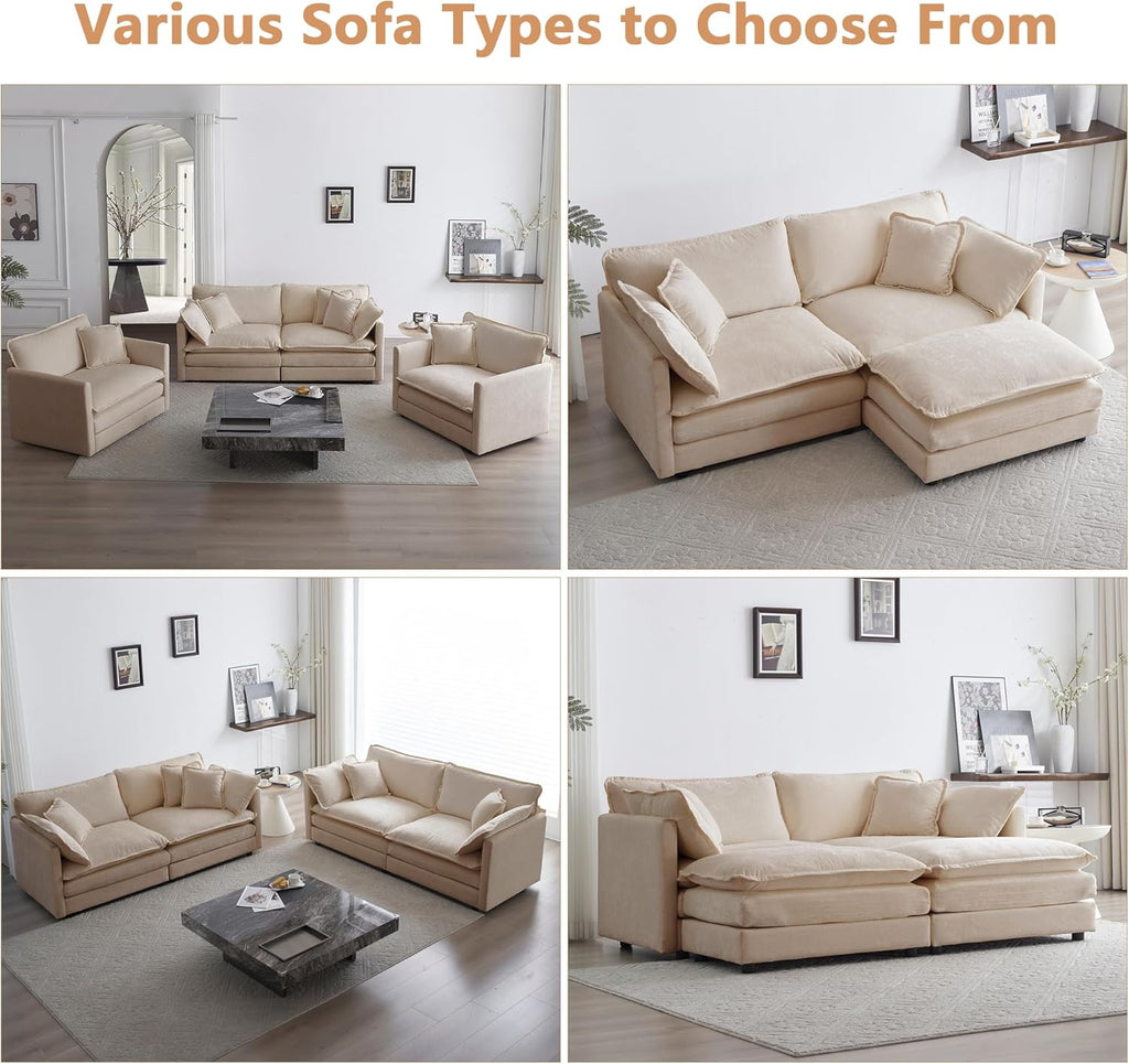 mikibama Luxury Loveseat Sofa Couch, 76" Modern Chenille Deep 2-Seater Cloud Couch with 2 Armrest Pillows and 2 Toss Pillows, Love Seat for Living Room Bedroom Office Apartment, Light Coffee