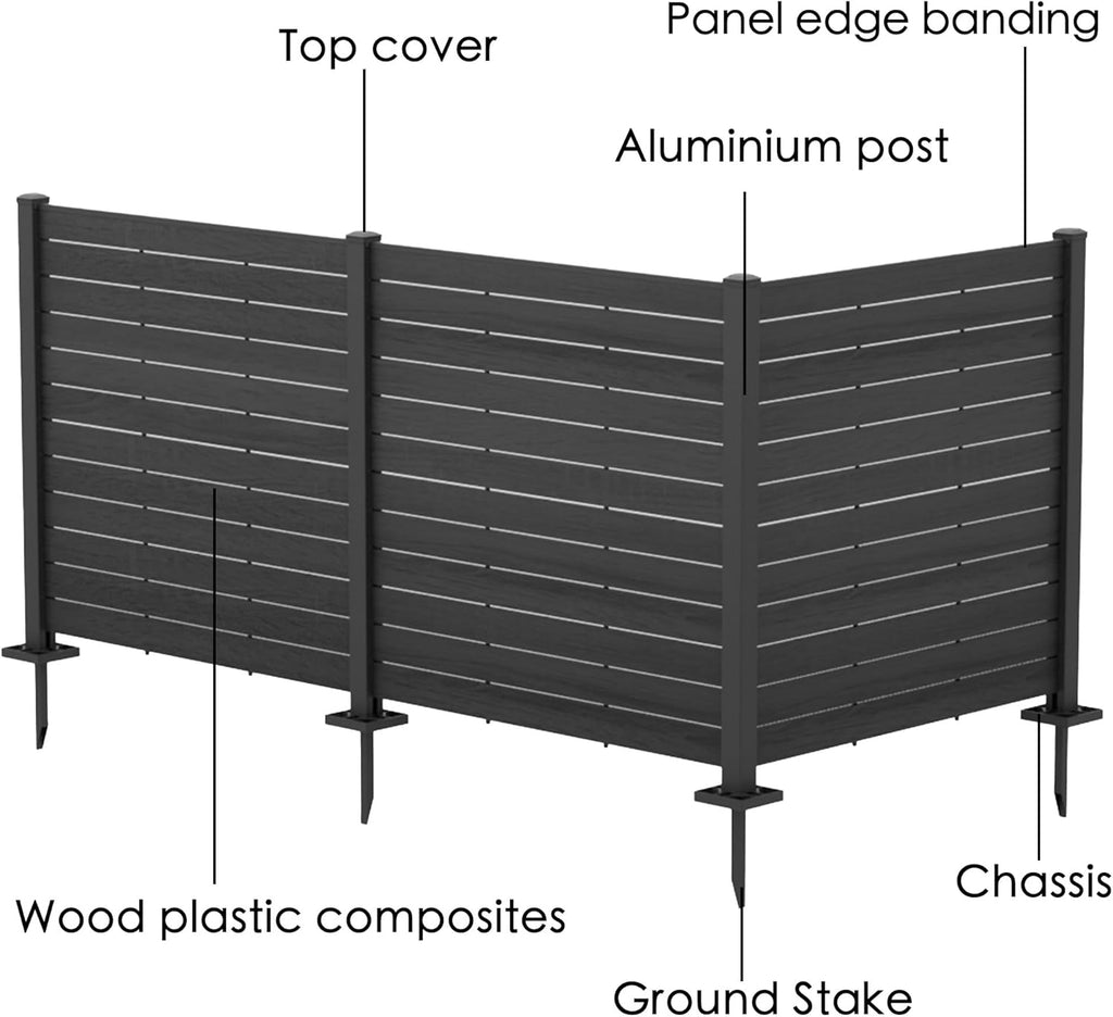 Kozyard 50" W x 48" H Outdoor Privacy Screens Aluminum Post  Air Conditioner Fence Panels  Pool Equipment Enclosure  Trash Can Screens Fence Kit for Outside Backyard Patio(Black/3Panels)