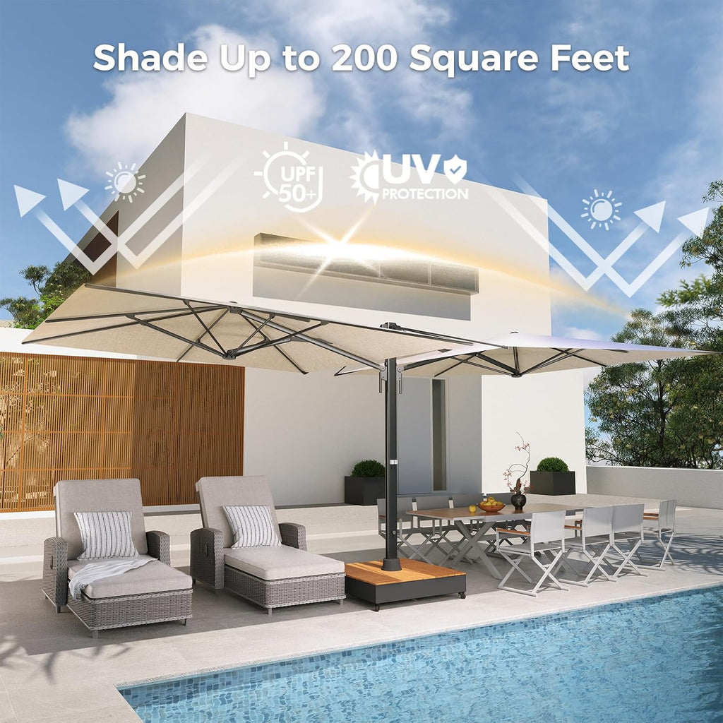 Grand patio 10x10 FT Large Patio Umbrella with Base, Double-Sided Outdoor Cantilever Aluminum Umbrella, Offset Umbrella with Cover for Commercial Use, Poolside, Deck, Backyard, Black