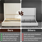 King Size 65.2" Upholstered Bed Frame with USB Charging Station,Soft Washable Corduroy Cover with Wingback Headboard, Solid Wood Legs/Noise-Free/No Box Spring Needed/Beige