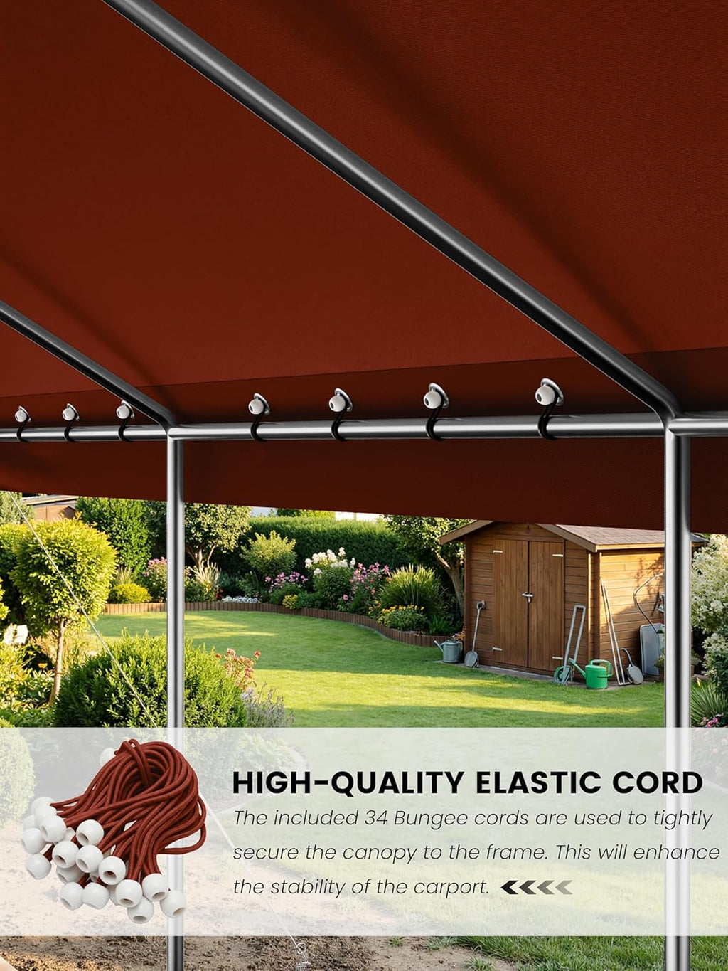 10 x 20 Ft Carport Replacement Cover, Heavy Duty Outdoor Car Tarp Canopy, Waterproof & UV Protected Tear Oxford Tarp with Ball Bungees (Frame is Not Included)