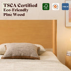AMERLIFE Solid Wood King Size Bed Frame, Mid Century Modern Platform Bed with Full Panel Headboard, Noise-Free & Cylindrical Legs, No Box Spring Needed, Under-Bed Storage, Natural Wood