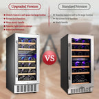 AAOBOSI 15 inch Dual Zone Wine Fridge, 28 Bottles Built-in or Freestanding Fridge,41-64°F Wine Cooler with Professional Compressor .Low Noise and No Fog