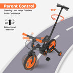 JMMD 6 in 1 Toddler Bike with Push Handle for Kids 18-60 Months, 12" Foldable Balance Bike with Training Wheels, Pedals, Brakes, Kickstand, Push Tricycle Toddler Gift & Toys for Boy & Girl