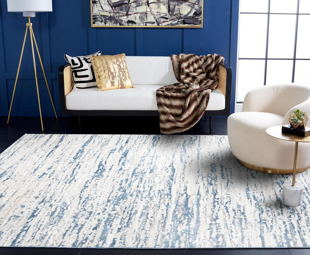 SAFAVIEH Amelia Collection Area Rug - 9' x 12', Ivory & Blue, Modern Abstract Design, Non-Shedding & Easy Care, Ideal for High Traffic Areas in Living Room, Bedroom (ALA768A)
