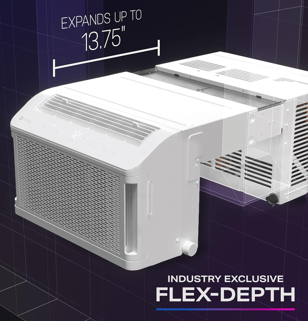 GE Profile ClearView Window Air Conditioner Unit, 8,300 BTU, U-Shaped Adjustable Depth, Energy Efficient Cooling up to 350 sq ft., Ultra Quiet, SMART Home Capable, Includes Remote, White