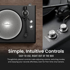 Hi-Fi Record Player with Speakers | Premium Vinyl Turntable with Bluetooth Capability | Built-in 4-Speaker Stereo System for Music Fans  Black Veneer + Silver Trim