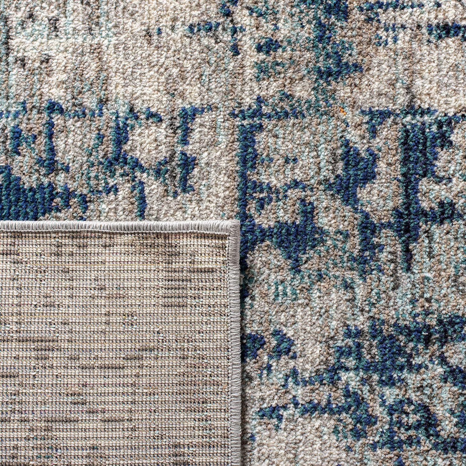 SAFAVIEH Madison Collection X-Large Area Rug - 12' x 18', Grey & Blue, Modern Abstract Design, Non-Shedding & Easy Care, Ideal for High Traffic Areas in Living Room, Bedroom (MAD460K)