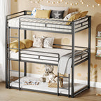 LIKIMIO Triple Bunk Bed, Bunk Bed Twin Over Twin Over Twin, Triple Bunk with 2 Ladders, Metal Bed Frame with Guardrails for Bedroom, No Box Spring Needed, Black