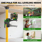 Alloyman 4x360°Self Leveling Laser Level, 12 Ft./3.7M Professional Laser Level Pole with Tripod, Green Line Lazer Leveler Tool with 2* Li-ion Batteries for Picture Hanging, Tile, Home Renovation