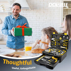 DOWELL 219-Piece Home Tool Set with 3.6V Electric Screwdriver, General Household Tool Kit in Drawer Toolbox for DIY, Furniture Assembly & Repair (Screwdriver, Hex Keys, Wrench, Hammer Included)