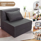 Fvkind Folding Sofa Bed, Foldable Sleeper Chair with Washable Cover, Convertible Futon Sofa Bed with Pillow, Fold Out Couch for Living Room, Dorm, Guest Room, Single Size, Dark Grey