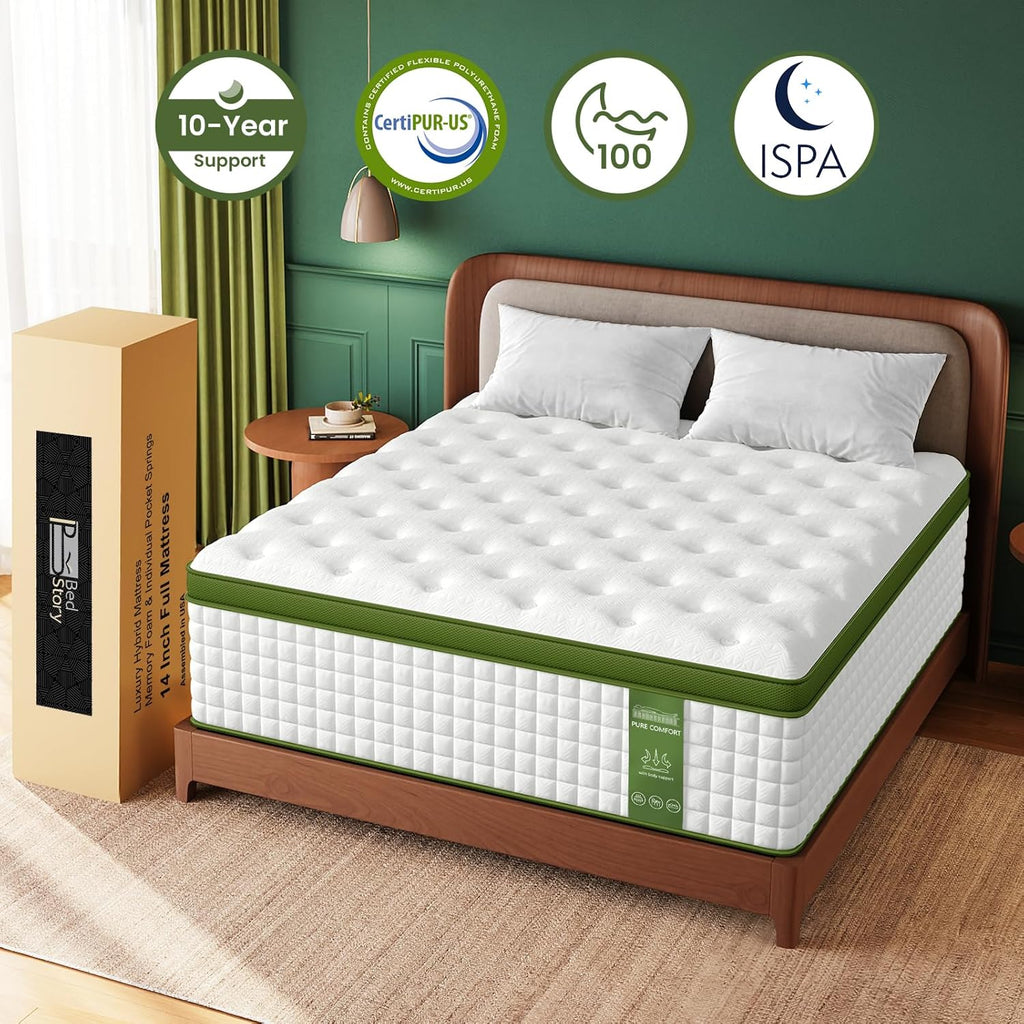 BedStory Medium Firm King Mattress 14 Inch Cooling Gel Hybrid Bed for Side Sleepers & Couples, Extra Lumbar & Shoulder Support CertiPUR-US with 960+ Pocket Springs, Pain Relief Fiberglass-Free