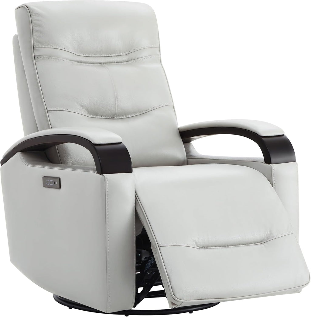 CHITA Genuine Leather Power Swivel Glider Rocker Recliner, FSC Certified Mid Century Modern Recliner Chair for Adults, Adjustable Power Headrest, for Nursery and Living Room, Creamy Grey