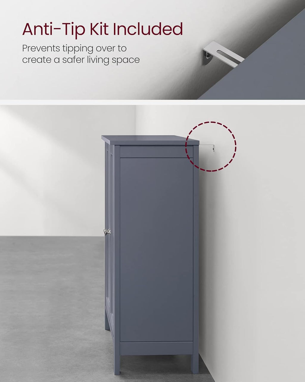 VASAGLE Floor Storage Cabinet, Freestanding Storage Unit with 2 Adjustable Shelves, for Bathroom Living Room Dining Kitchen, 11.8 x 23.6 x 31.5 Inches, Slate Gray UBCB60GY