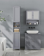 VASAGLE Tall Storage Cabinet with Lights, Slim Freestanding Cabinet with Adjustable Shelves, for Small Spaces, Bathroom, Living Room, Modern, 11.8 Inches Wide, Dove Gray UBBC566G02