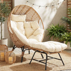 NICESOUL Wicker Egg Chair with Ottoman  Indoor Outdoor Egg Basket Lounge Chair w/Cushion  Oversized Egg Seat with Legs 440 Lbs  Comfy Cozy Boho Style Nest Chair w/Footrest for Patio  Balcony  Beige