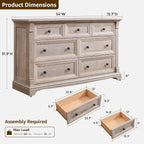T4TREAM Farmhouse 7 Drawers Dresser for Bedroom, 54" Wide Wood Rustic Chest of Drawers w/Roman Column, Wooden Storage Dressers Organizer for Bedroom, Living Room, Light Rustic Oak
