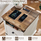 Farmhouse Nightstand Set of 2 with Charging Station, 18" Rustic Night Stand with 2 Storage Drawers, Wood End Table for Bedroom, Living Room, Antique White
