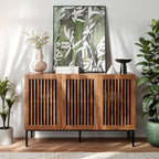 BVIUNTWO Buffet Cabinet, Modern Credenza Storage Cabinet with Adjustable Shelves and Metal Base, 47 Inch Wood Multifunctional Console Table for Kitchen, Living Room, Entryway, Brown