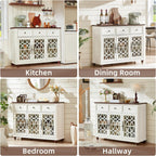 Farmhouse Sideboard Buffet Cabinet with Storage,48" Large Credenza with 3 Glass Doors & 3 Drawers,Adjustable Shelves Console Table,Wood Kitchen Coffee Bar for Dining Room,Living Room,White