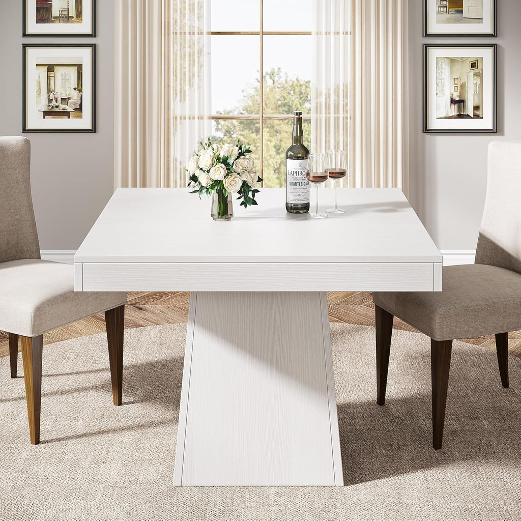 Tribesigns Square Dining Table for 4, 31.5-Inch Small Kitchen Table with Sturdy Pedestal Base, Farmhouse Dinner Table for Dining Room, Living Room, Kitchen, White