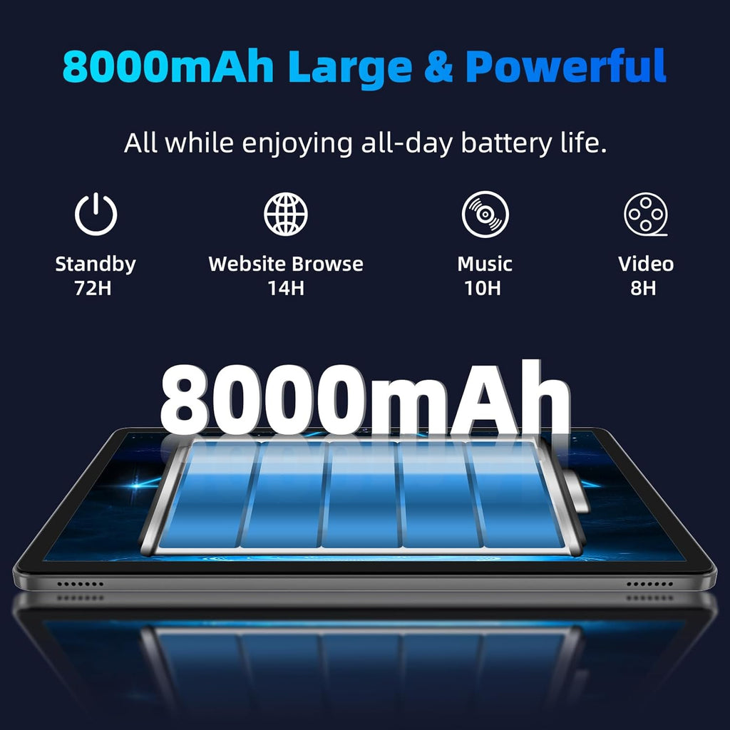 COLORROOM 2026 Android 16 Tablet 11inch, Face Unlock, 18W Fast Charging, 32GB+128GB+1TB Expand, Octa-core CPU, 8000mAh Large Battery, WiFi6, Touchscreen Display, Widevine L1 Tableta, Black