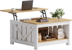 FABATO Lift Top Coffee Table, 31.5" Farmhouse Coffee Tables with Storage, Small Square Cocktail Tables, Wood Central Table for Living Room, Meeting Room, White