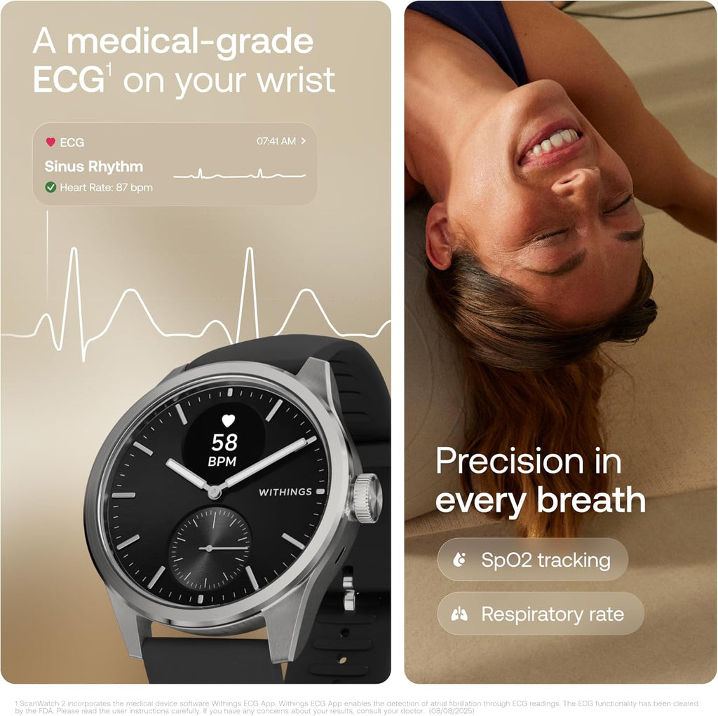 WITHINGS ScanWatch 2 - Hybrid Smart Watch  Heart Rate Monitoring  Fitness Tracker  Cycle Tracker  Sleep Monitoring  GPS Tracker  30-Day Battery Life  Android & Apple Compatible  HSA/FSA