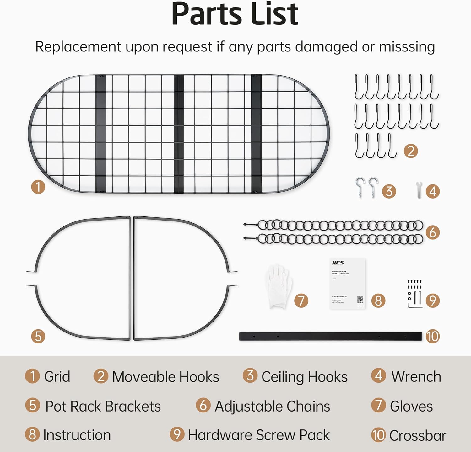 KES 48 Inch Large Hanging Pot Rack, Heavy Duty Oval Pot and Pan Hanging Rack Ceiling Mount, Pot Pan Hangers for Kitchen with 20 Hooks, Matte Black, (For 16" and 24" Joist Mount), KUR225S122-BK