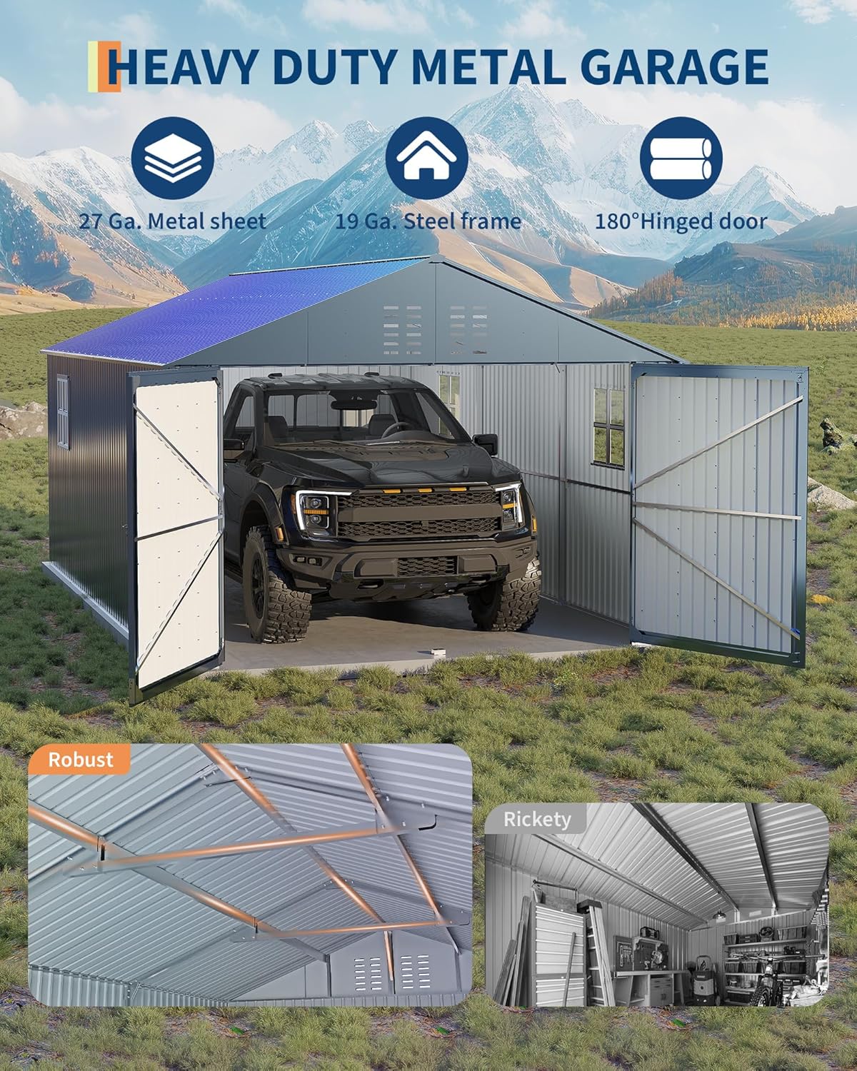 GarveeLife 12x20 FT Metal Carport  Enclosed Car Port with Reinforced Frame and Steel Roof for All-Weather Use  Metal Garage Shed for Full-Sized Pickup Trucks