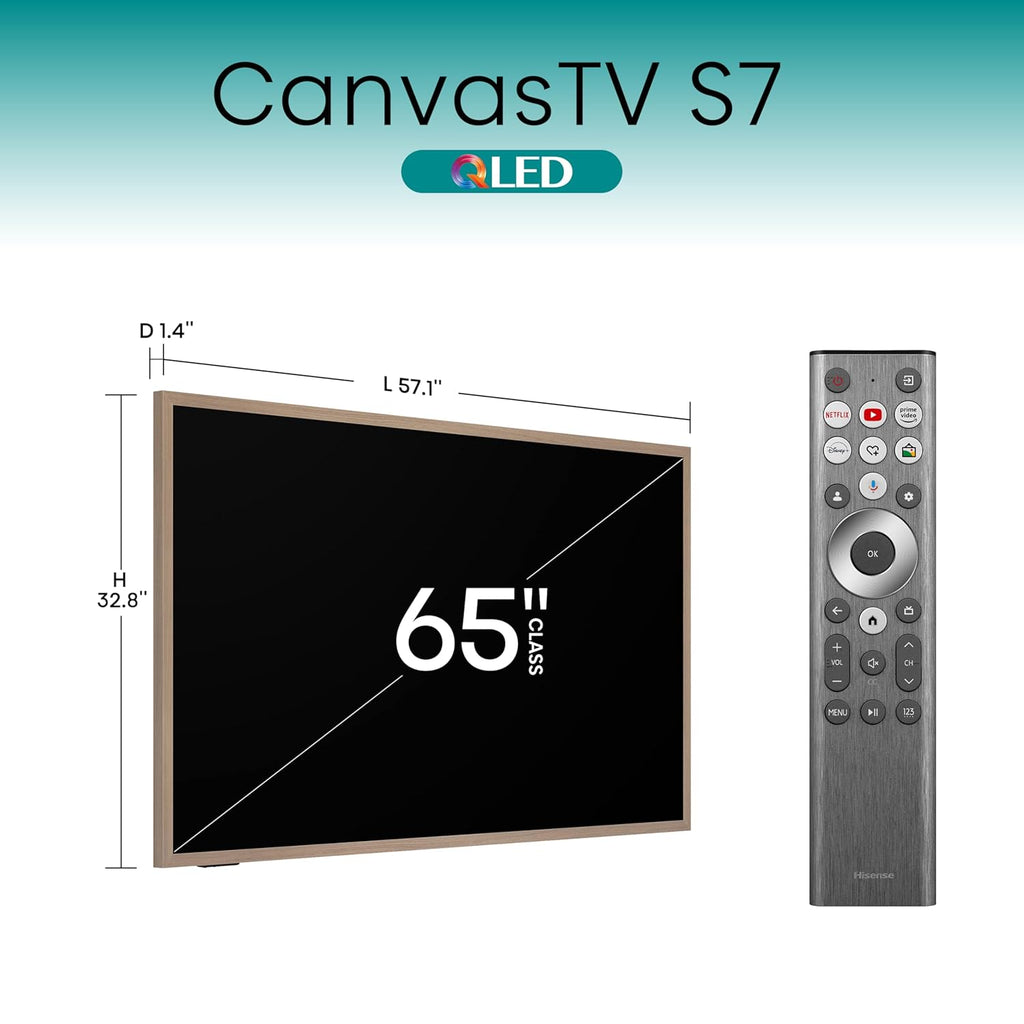Hisense 65-Inch Class QLED 4K S7N CanvasTV™ Series Dolby Vision HDR Google Smart TV (65S7N) - 144Hz  Art Mode  Anti-Glare Panel  Hi-Matte Display  Frame & UltraSlim Wall Mount Included