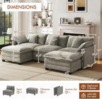 WorthFurni 111.4” Modular Sectional Sofa, U Shape Cloud Couch with 2 Movable Ottoman, Comfy Chenille Deep Seat Sofa with Soft Pillows for Apartment Living Room Bedroom（Grey）