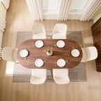 OKD 63 Inch Modern Wood Oval Dining Table for 4-6, Dining Room Table with Stable T-Shaped Base & Metal Frame & Thick Tabletop, Sturdy Kitchen Table for Dinner Room, Kitchen, Rustic Walnut