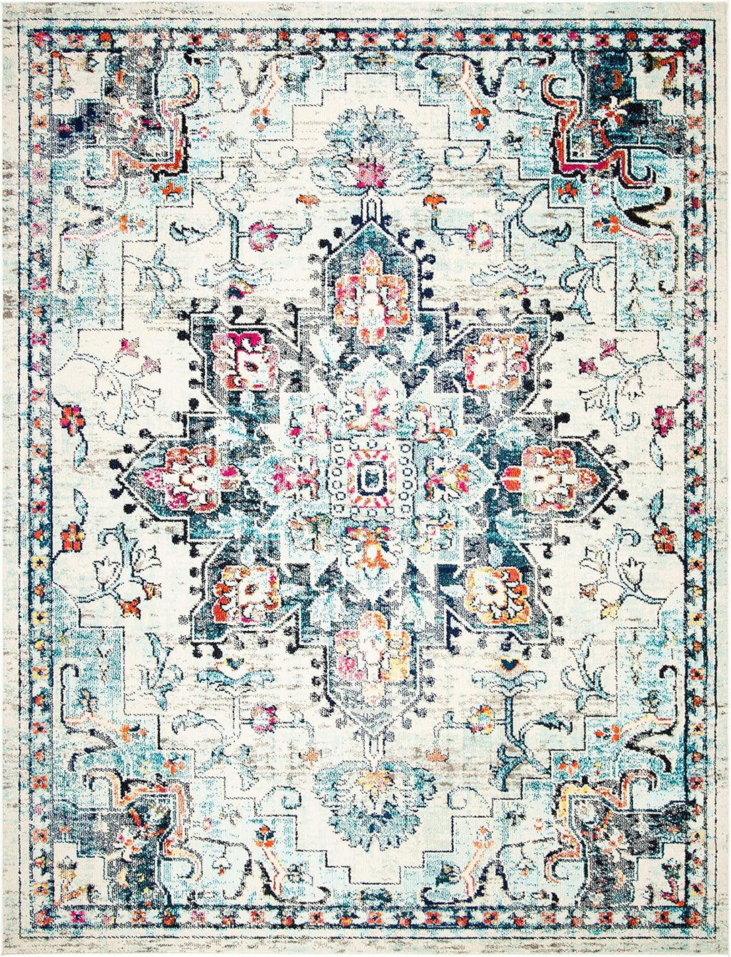 SAFAVIEH Area Rug 9x12 - Madison Collection - Large - Cream & Blue, Boho Chic Distressed Medallion Design, Non-Shedding & Easy to Clean, Ideal for Living Room, Bedroom, Dining Space (MAD473B)