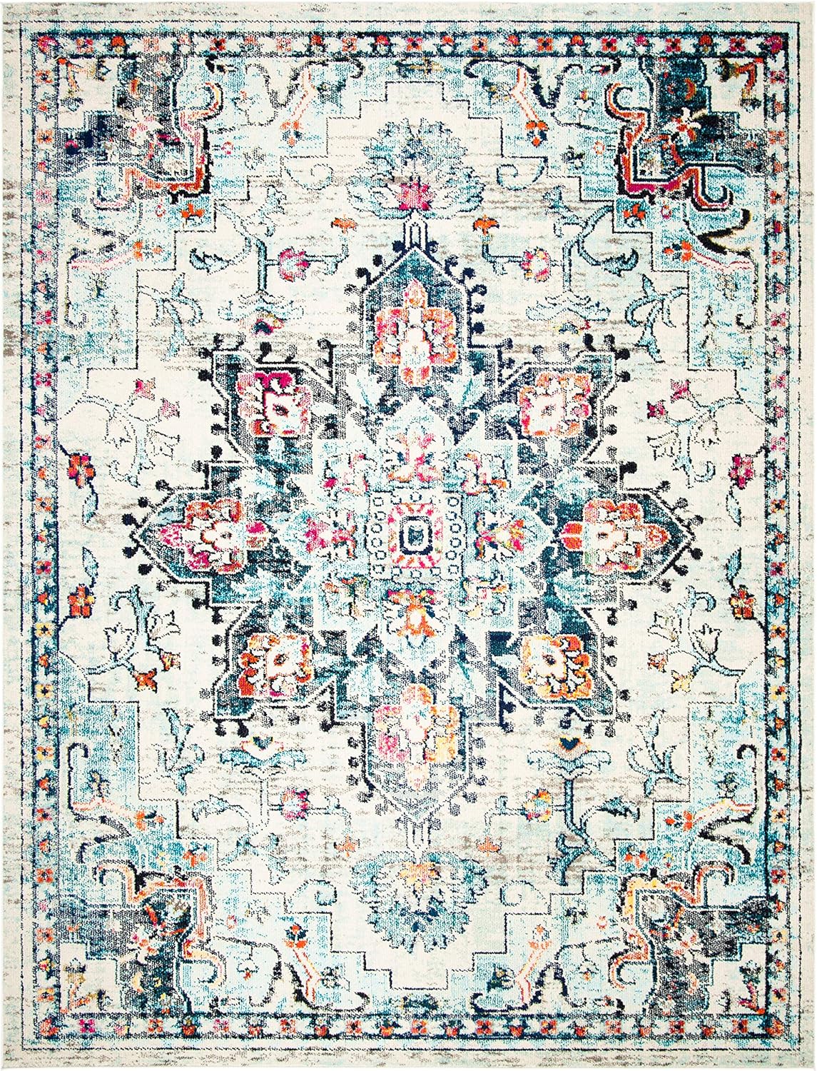 SAFAVIEH Area Rug 9x12 - Madison Collection - Large - Cream & Blue, Boho Chic Distressed Medallion Design, Non-Shedding & Easy to Clean, Ideal for Living Room, Bedroom, Dining Space (MAD473B)