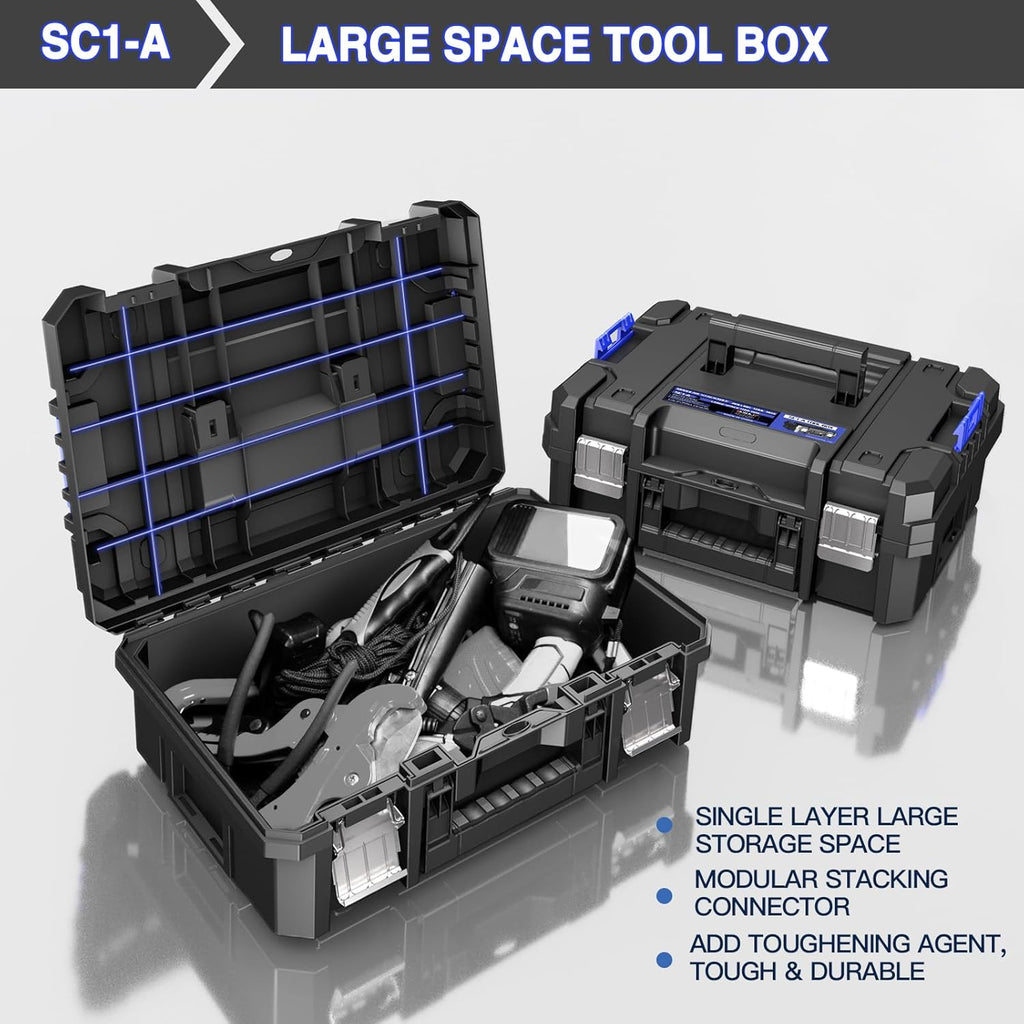 5 Tier Stackable Tool Box with Wheels,Rolling Tool Box with Drawers,Modular Tools Organizer,Portable Tool Box with Transparent Parts Box,Large Capacity Toolbox,for Garage Storage,Home and Repair Shop
