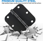 42 Pack Matte Black Door Hinges for Doors 3.5 x 3.5 Inch, Interior Rounded5/8 Radius Heavy-Duty Removable Pin Hinge for Standard Bedroom Office Hardware Guest Launtry Closet RV Shelter Shed